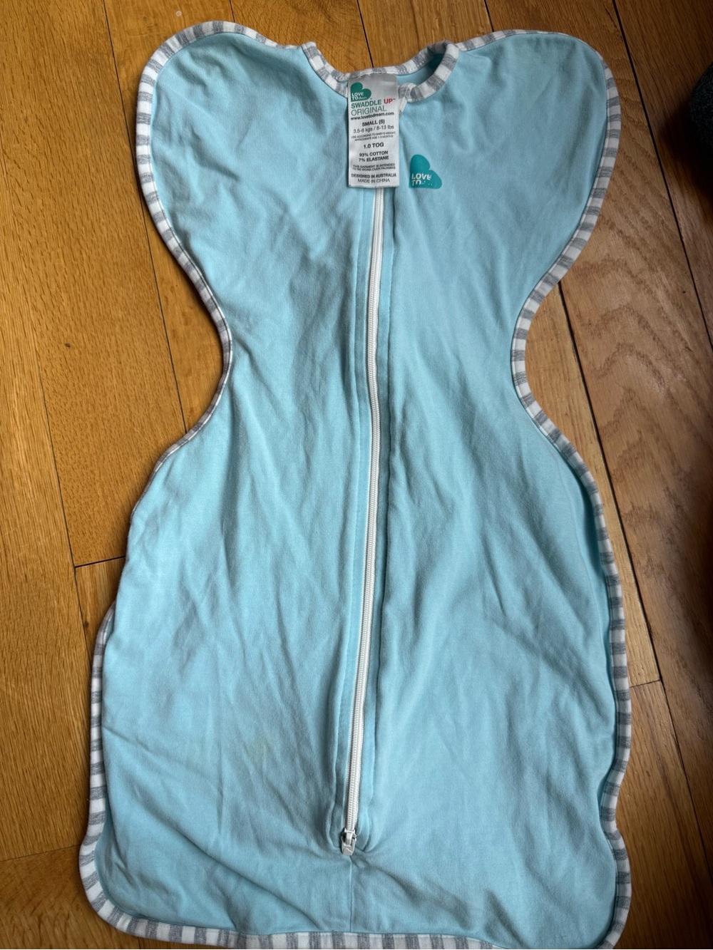 Love To Dream Light Blue Baby Swaddle with Gray Trim